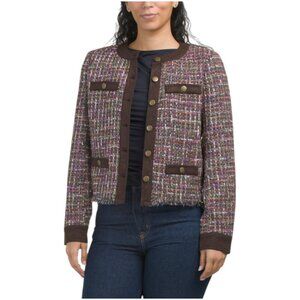 ECRU Mix Media Round Neck Jacket